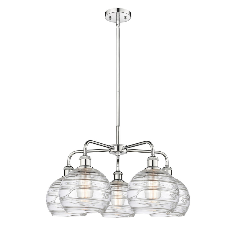 Innovations Athens Deco Swirl 27in 5-Light Chandelier | Industrial Polished Chrome Steel and Clear Deco Swirl Glass | Dining | Model 516-5CR-PC-G1213-8CL