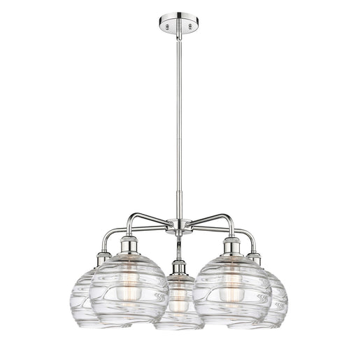Innovations Athens Deco Swirl 27in 5-Light Chandelier | Industrial Polished Chrome Steel and Clear Deco Swirl Glass | Dining | Model 516-5CR-PC-G1213-8CL