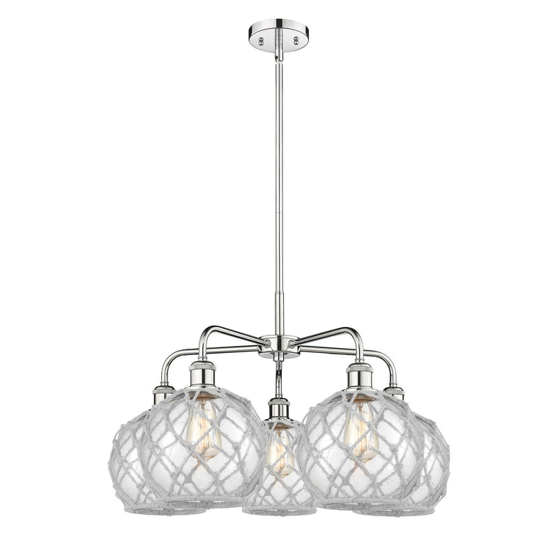 Innovations Farmhouse Rope 27in 5-Light Chandelier | Industrial Polished Chrome and Clear Glass with White Rope | Dining Room | Model 516-5CR-PC-G122-8RW
