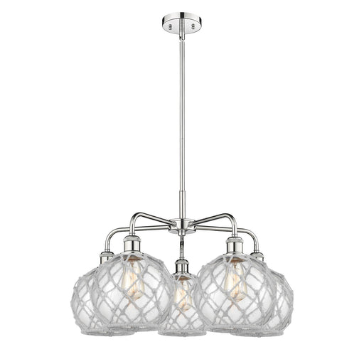 Innovations Farmhouse Rope 27in 5-Light Chandelier | Industrial Polished Chrome and Clear Glass with White Rope | Dining Room | Model 516-5CR-PC-G122-8RW