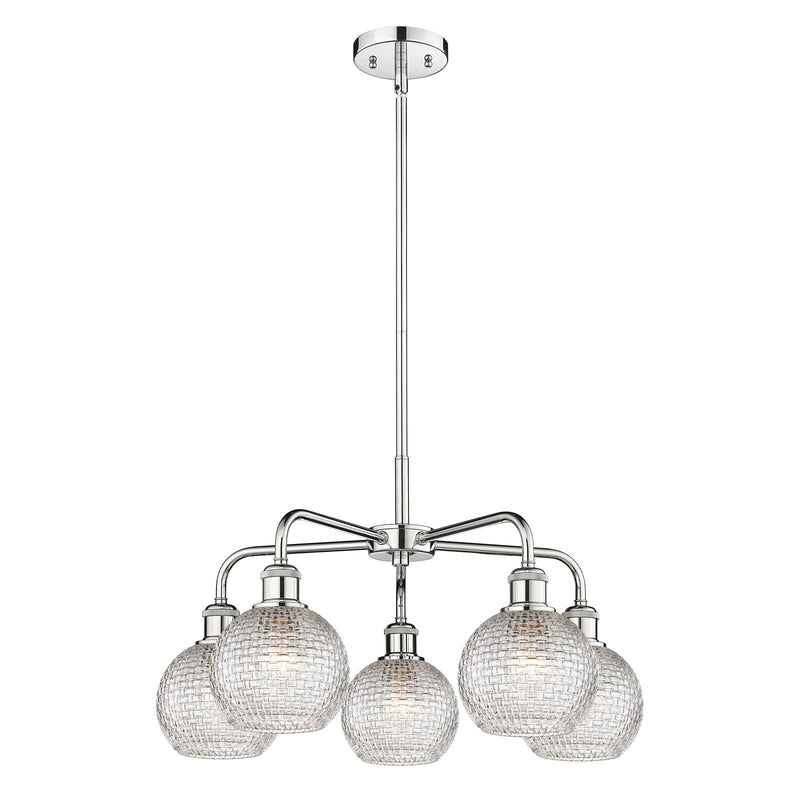 Innovations Athens 24in 5-Light Chandelier | Modern Contempo Farmhouse Polished Chrome and Clear Basket Weave Glass | Dining | Model 516-5CR-PC-G122C-6CL