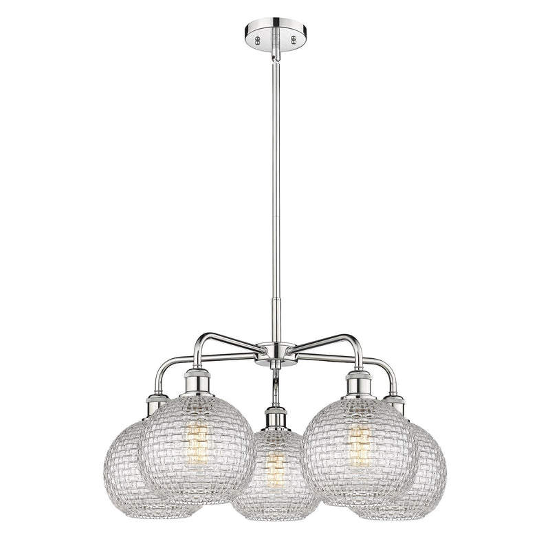 Innovations Athens 26in 5-Light Chandelier | Modern Farmhouse Polished Chrome and Clear Basket Weave Glass | Dining Room & | Model 516-5CR-PC-G122C-8CL