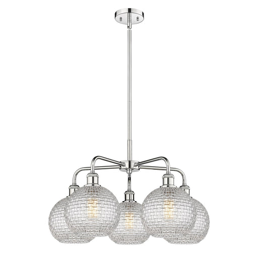 Innovations Athens 26in 5-Light Chandelier | Modern Farmhouse Polished Chrome and Clear Basket Weave Glass | Dining Room & | Model 516-5CR-PC-G122C-8CL