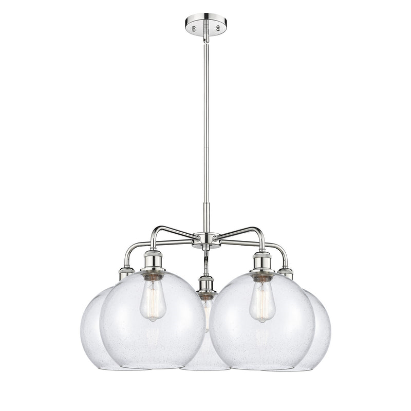 Innovations Athens 28in 5-Light Chandelier | Industrial Polished Chrome Steel and Seedy Glass | Dining Room & Living Room | 28 | Model 516-5CR-PC-G124-10
