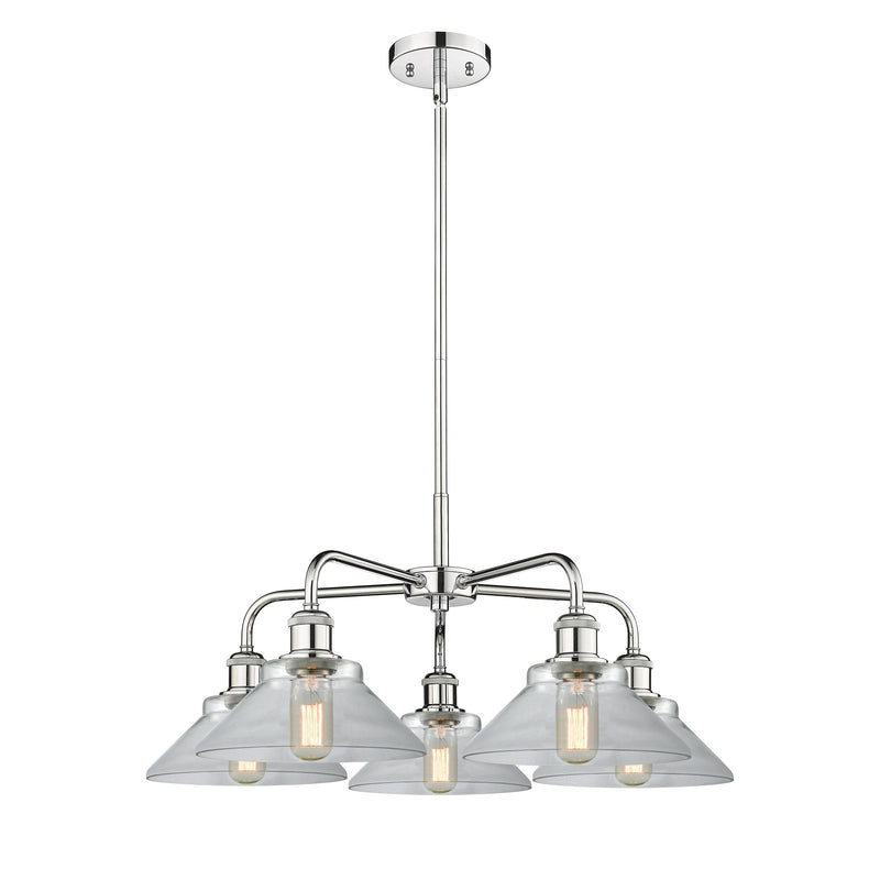 Innovations Orwell 26in 5-Light Chandelier | Industrial Polished Chrome and Clear Glass | Dining Room & Living Room | 26.38 x | Model 516-5CR-PC-G132