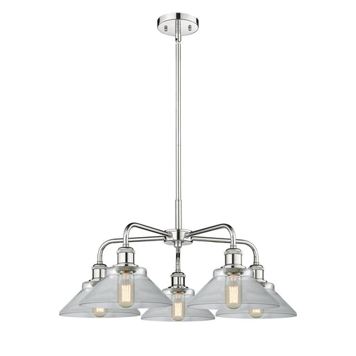 Innovations Orwell 26in 5-Light Chandelier | Industrial Polished Chrome and Clear Glass | Dining Room & Living Room | 26.38 x | Model 516-5CR-PC-G132