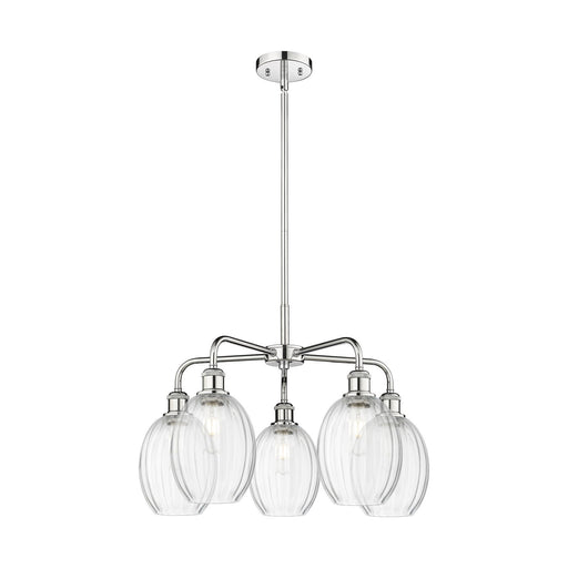 Innovations Preston Bulb 25in 5-Light Chandelier | Industrial Polished Chrome and Clear Glass | Kitchen Island & Dining Room | Model 516-5CR-PC-G459-6CL