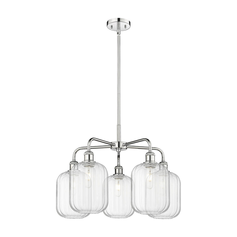 Innovations Preston Cylinder 25in 5-Light Chandelier | Industrial Polished Chrome and Clear Glass | Dining Room & Living Room | Model 516-5CR-PC-G460-7CL