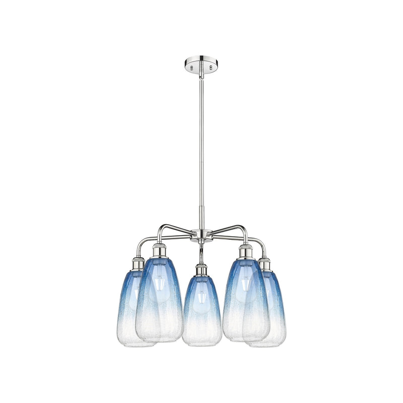 Innovations Brookhaven Almond 25in 5-Light Chandelier | Industrial Polished Chrome and Sapphire Blue Glass | Kitchen Island & | Model 516-5CR-PC-G480-6SB