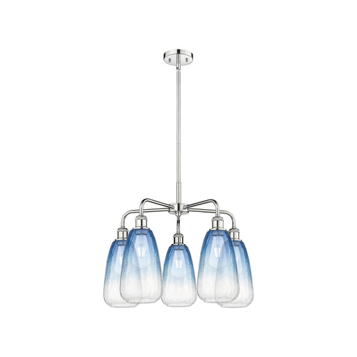 Innovations Brookhaven Almond 25in 5-Light Chandelier | Industrial Polished Chrome and Sapphire Blue Glass | Kitchen Island & | Model 516-5CR-PC-G480-6SB