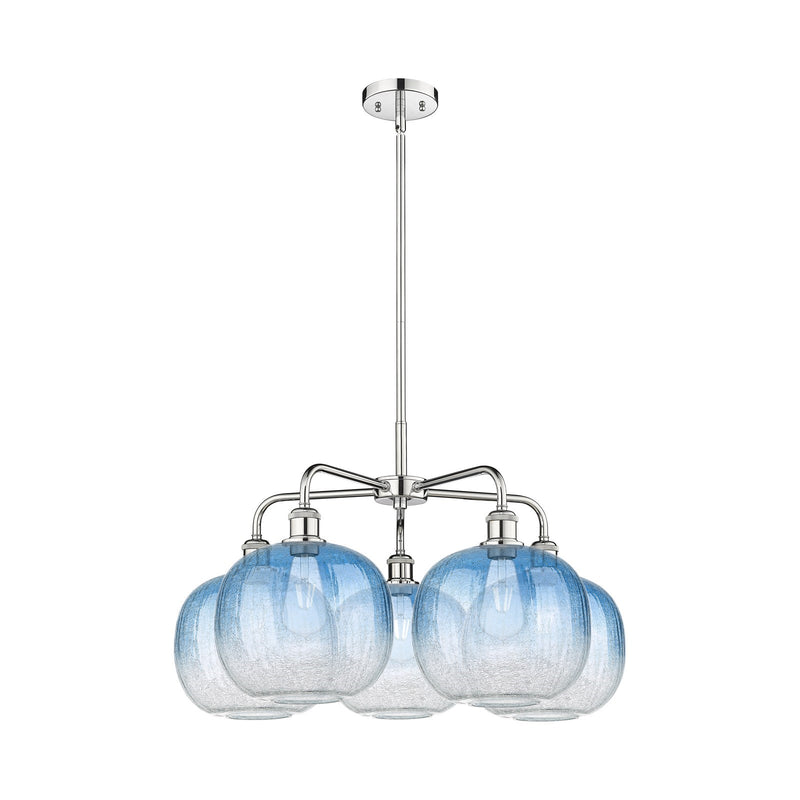Innovations Brookhaven Sphere 29in 5-Light Chandelier | Industrial Modern Polished Chrome and Sapphire Blue Glass | Kitchen | Model 516-5CR-PC-G481-10SB