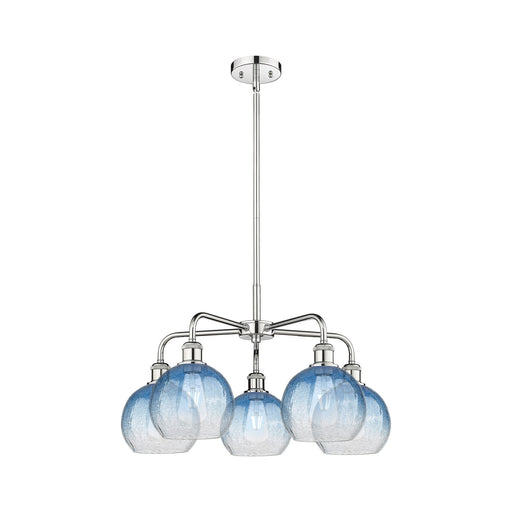 Innovations Brookhaven Globe 26in 5-Light Chandelier | Industrial Polished Chrome and Sapphire Blue Glass | Kitchen Island & | Model 516-5CR-PC-G483-8SB
