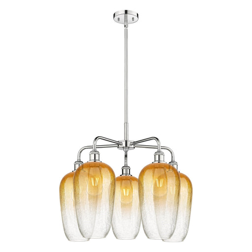 Innovations Brookhaven Flute 26in 5-Light Chandelier | Industrial Polished Chrome Steel and Amber Glass | Dining Room & Living | Model 516-5CR-PC-G484-7AM