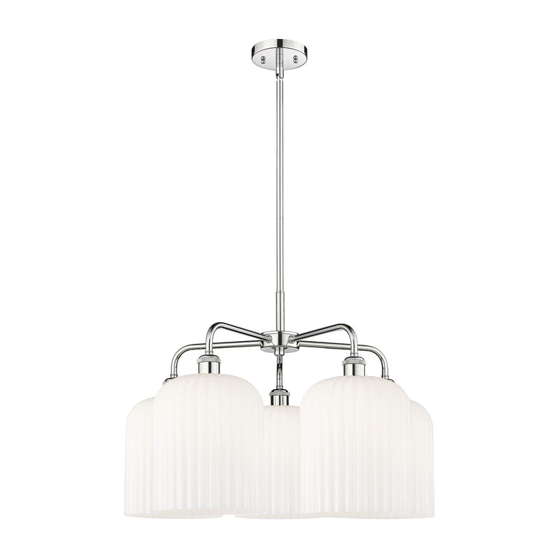 Innovations Bridal Veil 23in 5-Light Chandelier | Art Nouveau Polished Chrome and Gloss White Ribbed Glass | Dining Room & | Model 516-5CR-PC-G559-8GWH