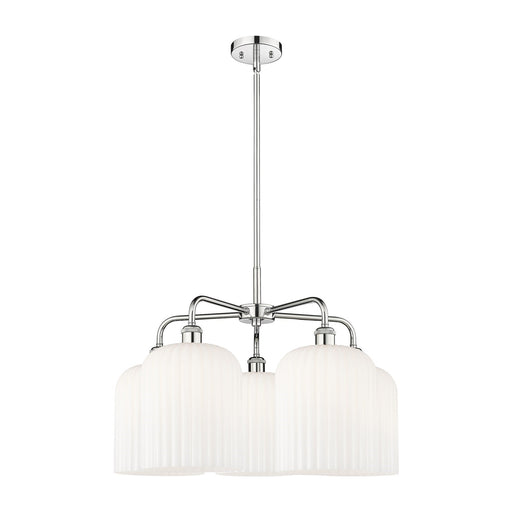 Innovations Bridal Veil 23in 5-Light Chandelier | Art Nouveau Polished Chrome and Gloss White Ribbed Glass | Dining Room & | Model 516-5CR-PC-G559-8GWH
