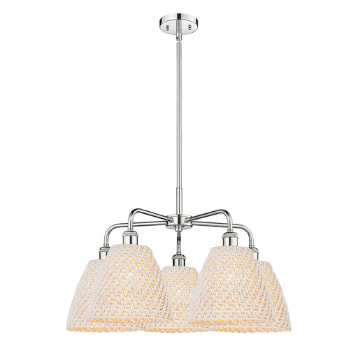 Innovations Bristol Natural 28in 5-Light Chandelier | Industrial Modern Contempo Polished Chrome and Natural Fiber Dome | Model 516-5CR-PC-NBD-9-NAT