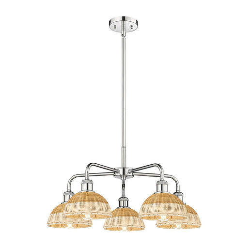 Innovations Bristol Natural II 26in 5-Light Chandelier | Industrial Polished Chrome and Natural Fiber Shade | Living Room & | Model 516-5CR-PC-NBD2-75-NAT
