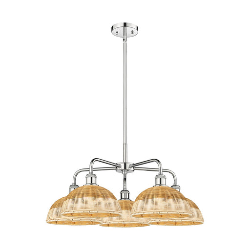 Innovations Bristol Natural II 28in 5-Light Chandelier | Industrial Polished Chrome and Natural Fiber Dome Shade | Model 516-5CR-PC-NBD2-9-NAT