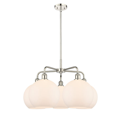 Innovations Athens 28in 5-Light Chandelier | Industrial Polished Nickel and Matte White Glass | Dining Room & Living Room | 28 | Model 516-5CR-PN-G121-10