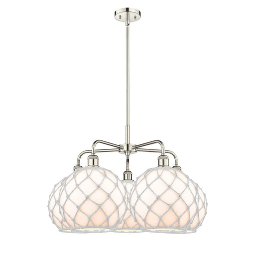 Innovations Farmhouse Rope 29in 5-Light Chandelier | Industrial Polished Nickel Steel and White Glass with White Rope | Model 516-5CR-PN-G121-10RW