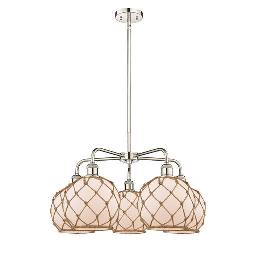 Innovations Farmhouse Rope 27in 5-Light Chandelier | Industrial Polished Nickel and White Glass with Brown Rope | Dining Room | Model 516-5CR-PN-G121-8RB