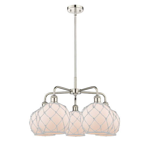 Innovations Farmhouse Rope 27in 5-Light Chandelier | Industrial Polished Nickel and White Glass with Rope | Dining Room & | Model 516-5CR-PN-G121-8RW