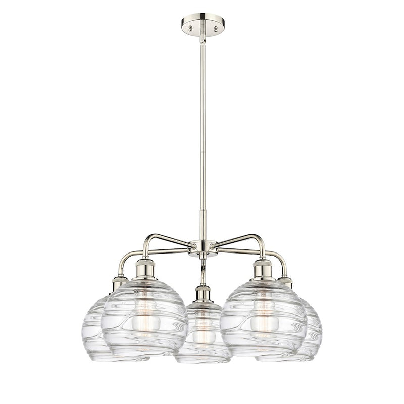 Innovations Athens Swirl 26in 5-Light Chandelier | Industrial Polished Nickel Steel and Clear Deco Swirl Glass | Dining Room & | Model 516-5CR-PN-G1213-8