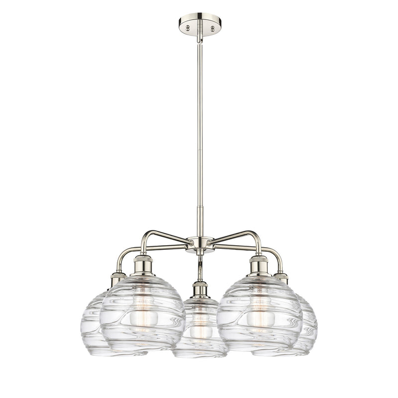 Innovations Athens Deco Swirl 27in 5-Light Chandelier | Industrial Polished Nickel and Clear Deco Swirl Glass | Kitchen | Model 516-5CR-PN-G1213-8CL