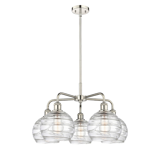 Innovations Athens Deco Swirl 27in 5-Light Chandelier | Industrial Polished Nickel and Clear Deco Swirl Glass | Kitchen | Model 516-5CR-PN-G1213-8CL