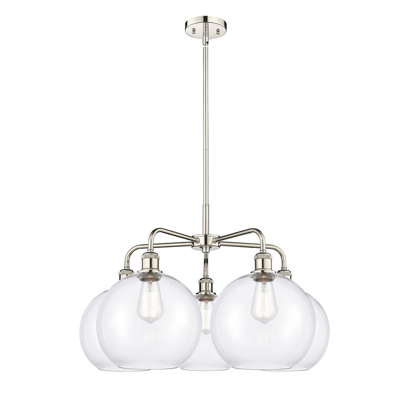 Innovations Athens 28in 5-Light Chandelier | Industrial Polished Nickel and Clear Glass | Dining Room & Living Room | 28 x 28 x | Model 516-5CR-PN-G122-10