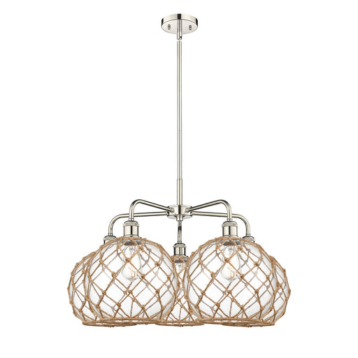 Innovations Farmhouse Rope 29in 5-Light Chandelier | Industrial Polished Nickel and Clear Glass | Kitchen Island & Dining | Model 516-5CR-PN-G122-10RB
