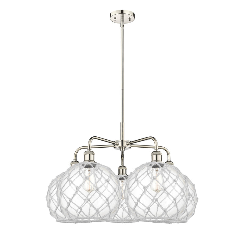 Innovations Farmhouse Rope 29in 5-Light Chandelier | Industrial Polished Nickel and Clear Glass with White Rope | Dining Room | Model 516-5CR-PN-G122-10RW