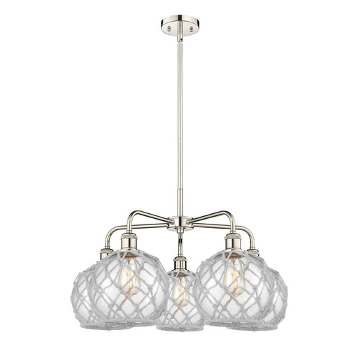 Innovations Farmhouse Rope 27in 5-Light Chandelier | Industrial Polished Nickel and Clear Glass with White Rope | Dining Room | Model 516-5CR-PN-G122-8RW