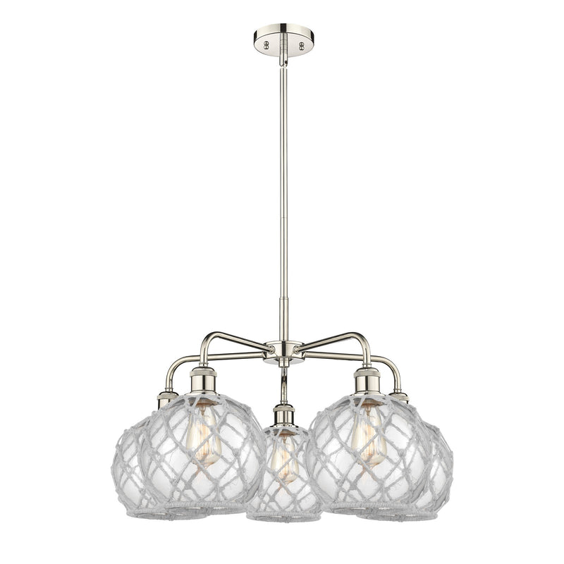 Innovations Farmhouse Rope 27in 5-Light Chandelier | Industrial Polished Nickel and Clear Glass with White Rope | Dining Room | Model 516-5CR-PN-G122-8RW