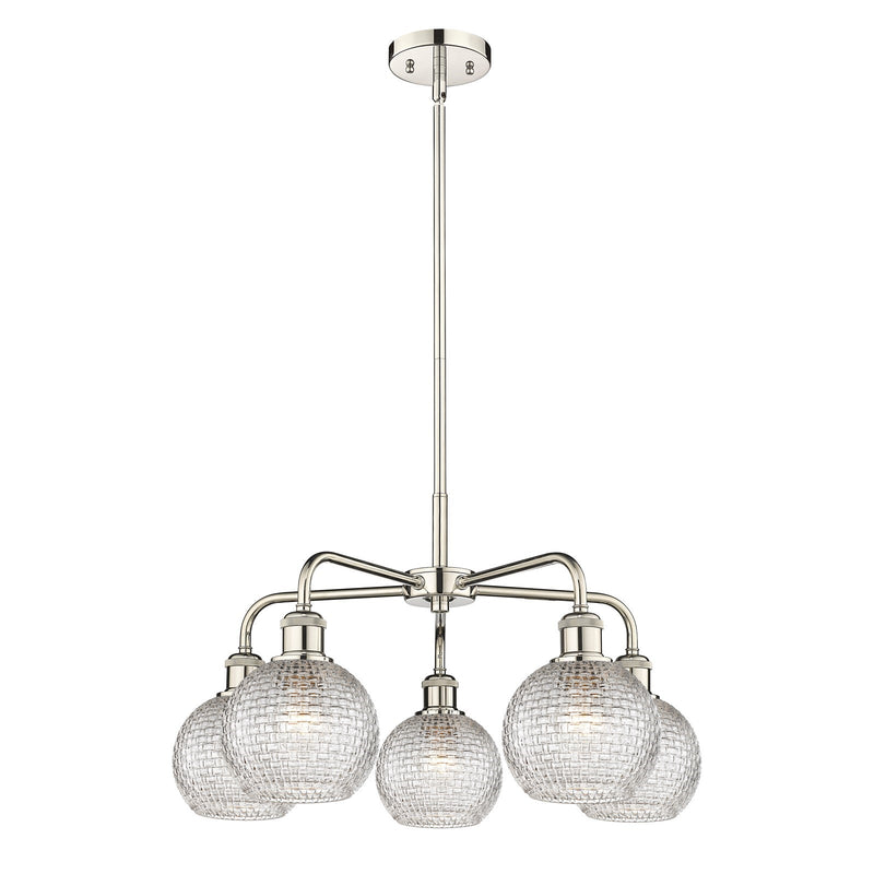 Innovations Athens 24in 5-Light Chandelier | Modern Farmhouse Polished Nickel and Clear Basket Weave Glass | Dining Room & | Model 516-5CR-PN-G122C-6CL