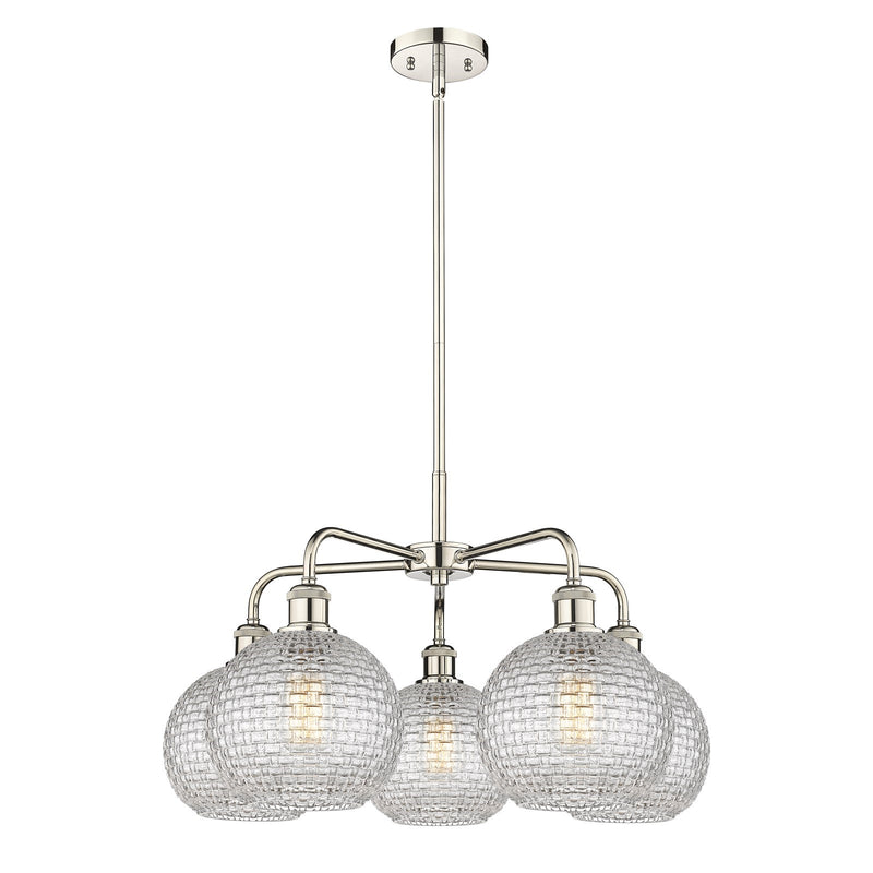 Innovations Athens 26in 5-Light Chandelier | Modern Farmhouse Polished Nickel and Clear Basket Weave Glass | Dining Room & | Model 516-5CR-PN-G122C-8CL