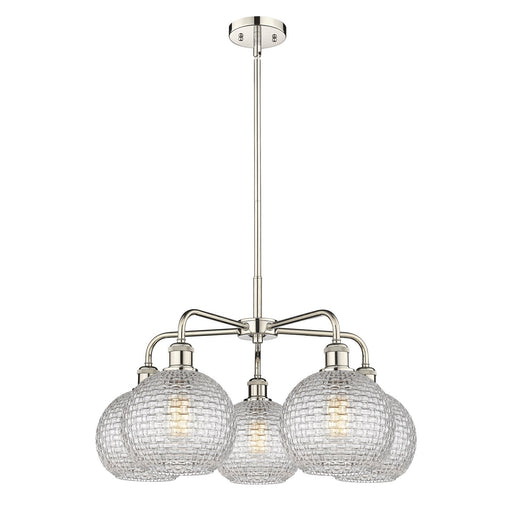 Innovations Athens 26in 5-Light Chandelier | Modern Farmhouse Polished Nickel and Clear Basket Weave Glass | Dining Room & | Model 516-5CR-PN-G122C-8CL