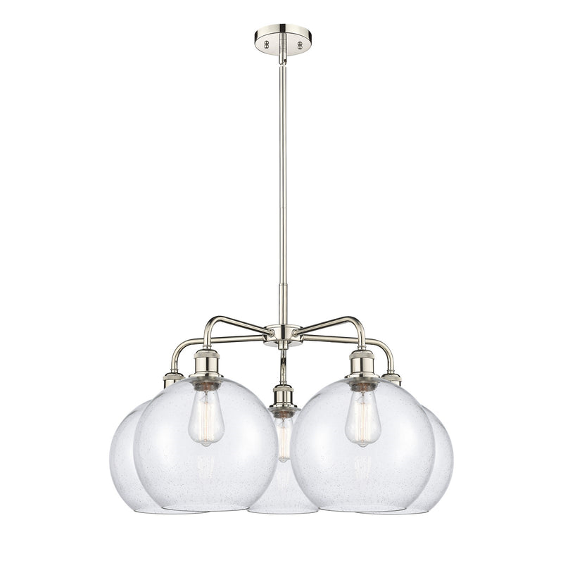 Innovations Athens 28in 5-Light Chandelier | Industrial Polished Nickel and Seedy Glass | Dining Room & Living Room | 28 x 28 x | Model 516-5CR-PN-G124-10