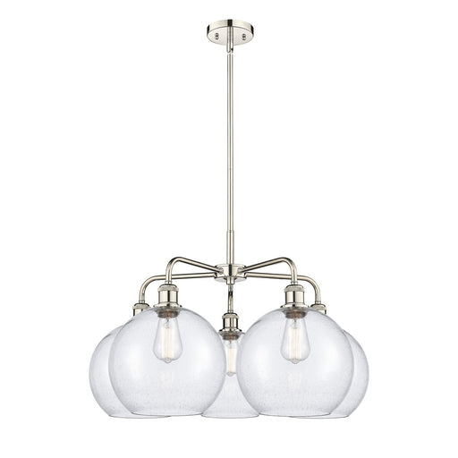 Innovations Athens 28in 5-Light Chandelier | Industrial Polished Nickel and Seedy Glass | Dining Room & Living Room | 28 x 28 x | Model 516-5CR-PN-G124-10