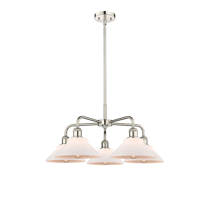 Innovations Orwell 26in 5-Light Chandelier | Industrial Polished Nickel and Matte White Glass | Kitchen Island & Dining Room | Model 516-5CR-PN-G131