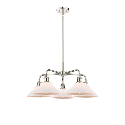 Innovations Orwell 26in 5-Light Chandelier | Industrial Polished Nickel and Matte White Glass | Kitchen Island & Dining Room | Model 516-5CR-PN-G131