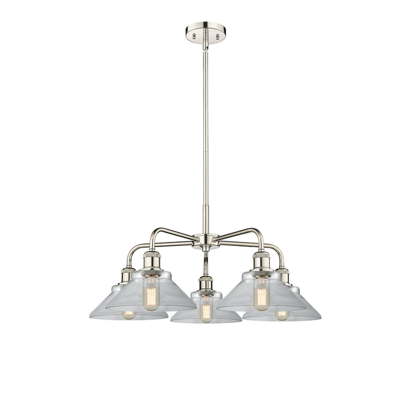 Innovations Orwell 26in 5-Light Chandelier | Industrial Polished Nickel and Clear Glass | Dining Room & Living Room | 26.38 x | Model 516-5CR-PN-G132