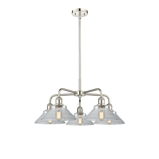 Innovations Orwell 26in 5-Light Chandelier | Industrial Polished Nickel and Clear Glass | Dining Room & Living Room | 26.38 x | Model 516-5CR-PN-G132