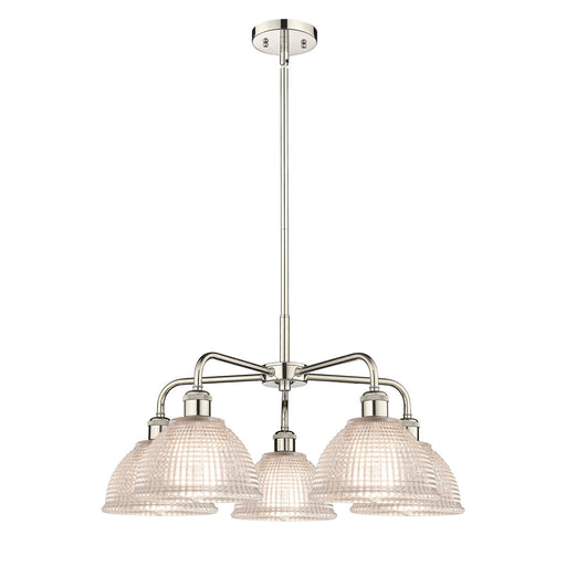 Innovations Arietta 26in 5-Light Chandelier | Industrial Polished Nickel and Clear Glass | Damp-Rated Dining Room & Living Room | Model 516-5CR-PN-G422