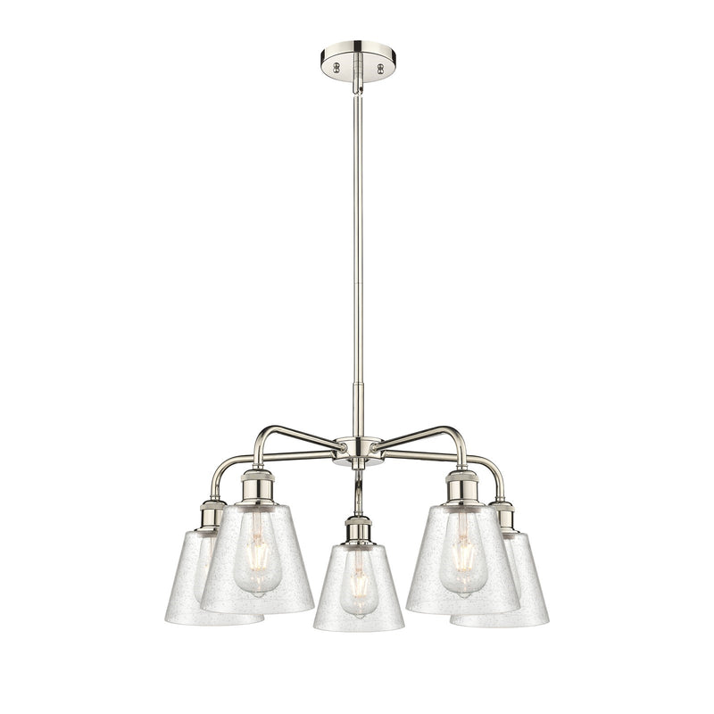 Innovations Caton 24.5in 5-Light Chandelier | Art Nouveau Polished Nickel Steel and Frosted Glass | Dining Room & Living Room | Model 516-5CR-PN-G454