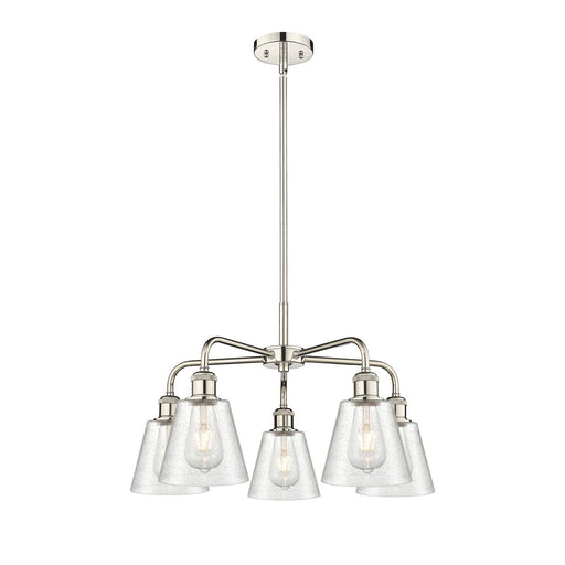 Innovations Caton 24.5in 5-Light Chandelier | Art Nouveau Polished Nickel Steel and Frosted Glass | Dining Room & Living Room | Model 516-5CR-PN-G454