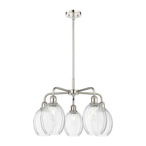 Innovations Preston Bulb 25in 5-Light Chandelier | Industrial Polished Nickel and Clear Glass | Dining Room & Living Room | Model 516-5CR-PN-G459-6CL