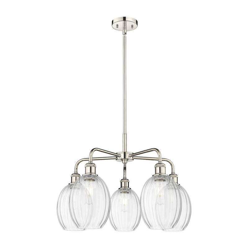 Innovations Preston Bulb 25in 5-Light Chandelier | Industrial Polished Nickel and Clear Glass | Dining Room & Living Room | Model 516-5CR-PN-G459-6CL