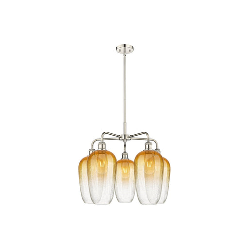 Innovations Brookhaven Flute 26in 5-Light Chandelier | Industrial Polished Nickel and Amber Glass | Dining Room & Living Room | Model 516-5CR-PN-G484-7AM