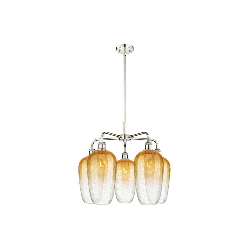 Innovations Brookhaven Flute 26in 5-Light Chandelier | Industrial Polished Nickel and Amber Glass | Dining Room & Living Room | Model 516-5CR-PN-G484-7AM